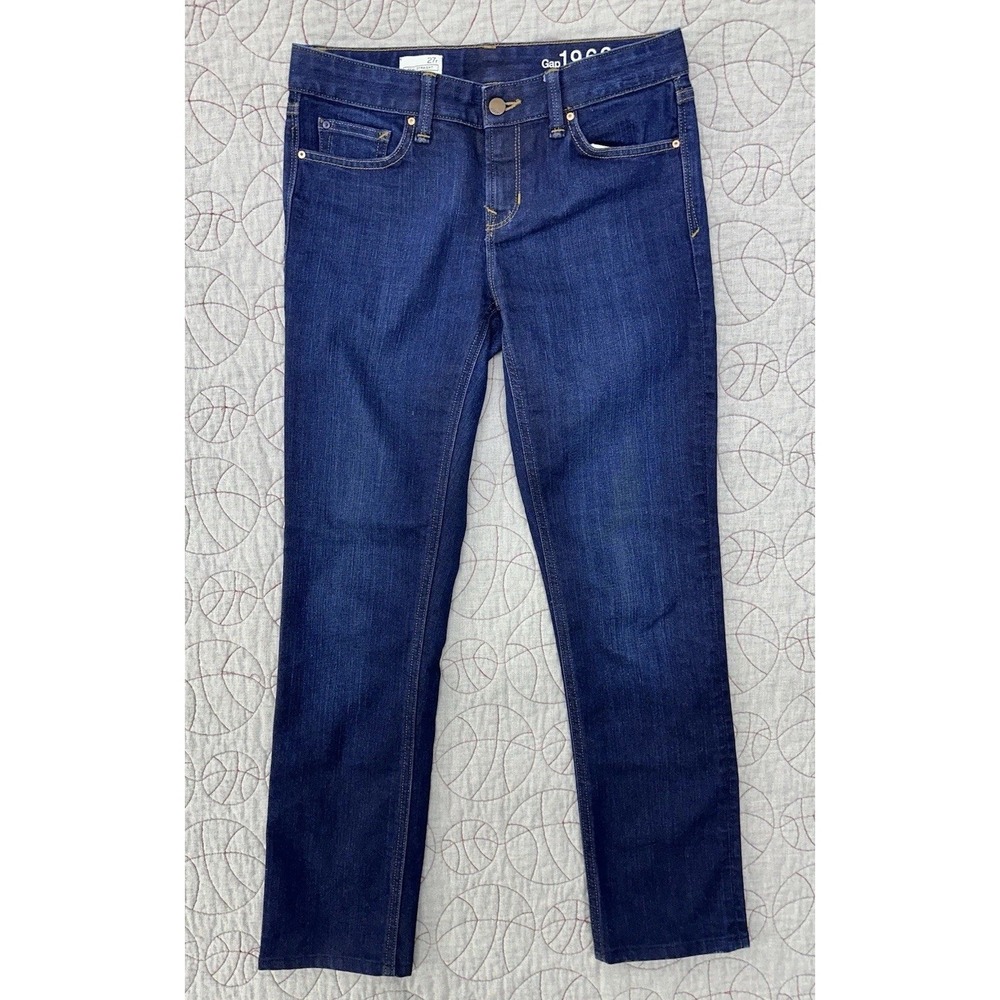 Gap 1969 Womens Straight Jeans Dark Wash Denim 5-Pocket Button S364618 27 R
